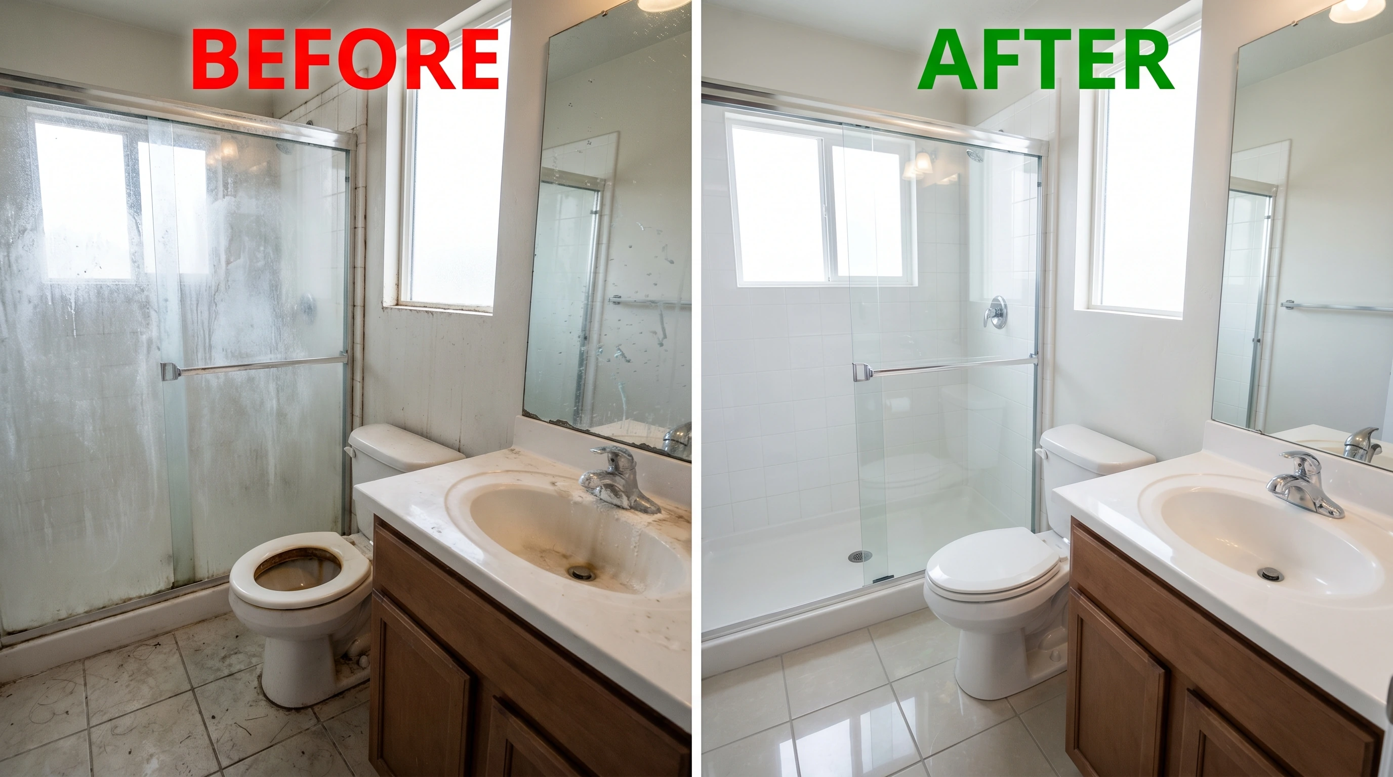 Bathroom before and after deep cleaning — My Pristine Home Utah