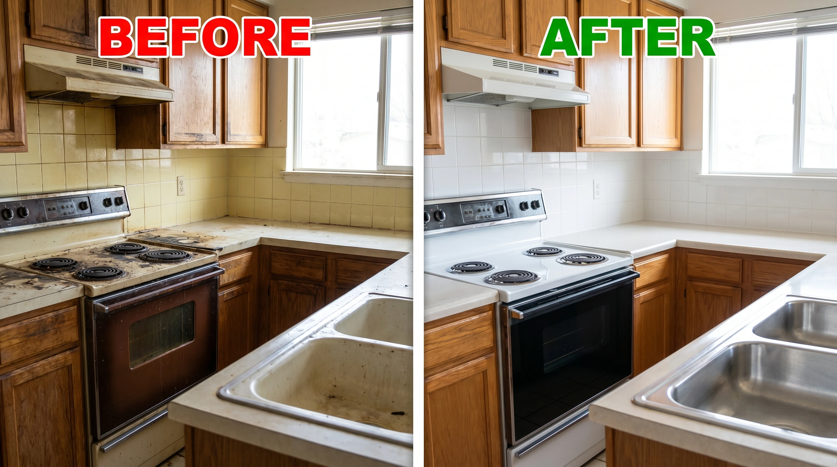 Kitchen before and after deep cleaning — My Pristine Home Utah