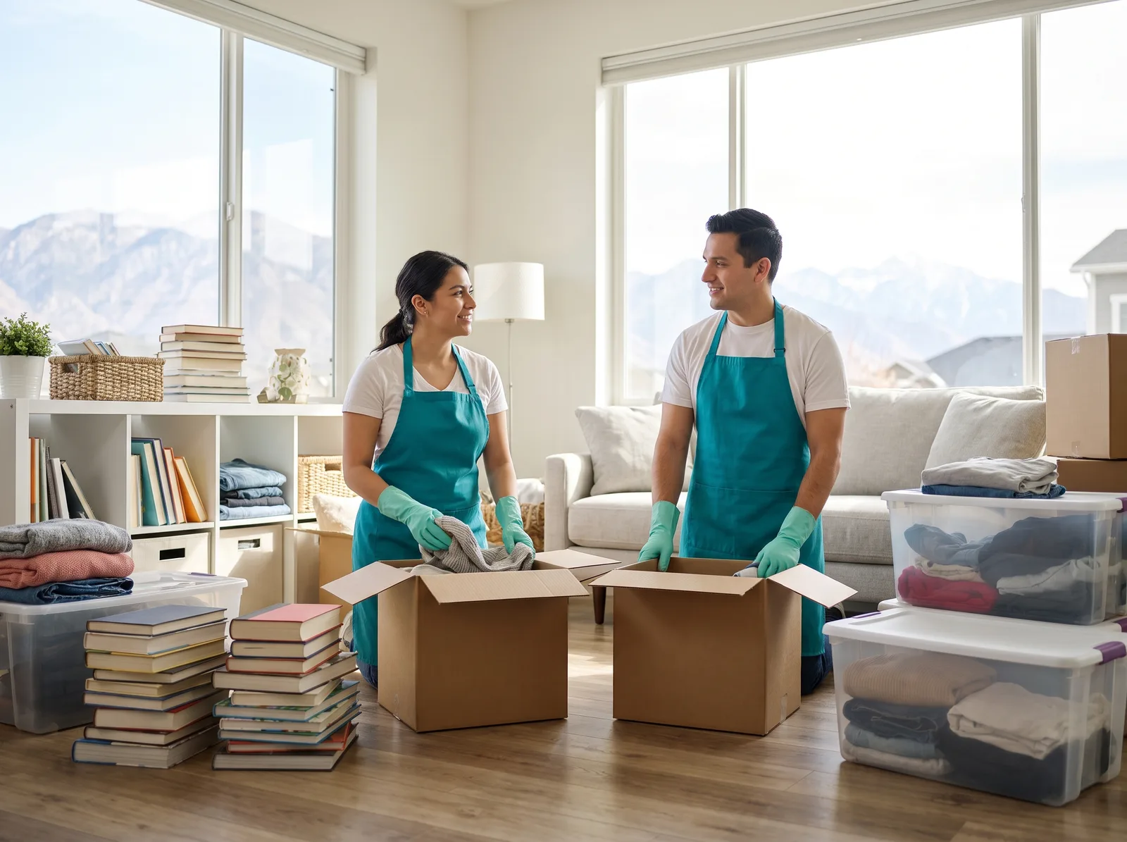 My Pristine Home team compassionately sorting belongings during hoarding cleanup in Utah